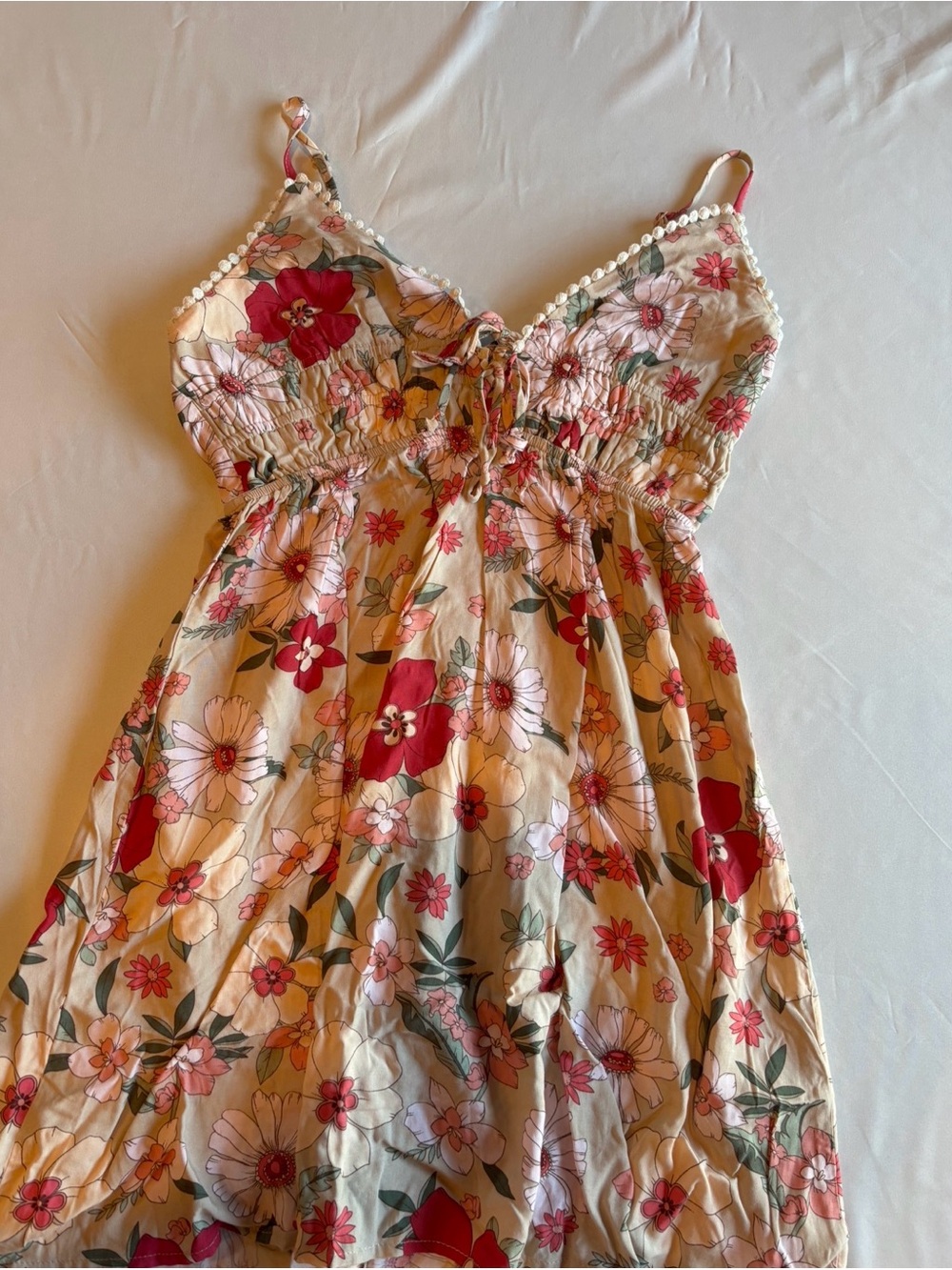Floral Tie-Front Sundress in Cream and Red